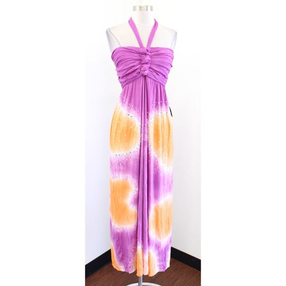 Boston Proper Dresses & Skirts - NWT Boston Proper Purple / Pink Tie Dye Printed Embellished Halter Maxi Dress XS